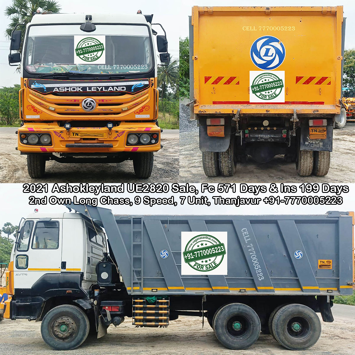 2021 Ashok Leyland UE2820 Long சேஸ் | 10 வீல் | 9-Speed Bogie Cut Tipper for Sale – Excellent Condition